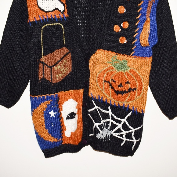 Vintage Halloween Spooky Novelty Sweater Cardigan - Picture 4 of 6